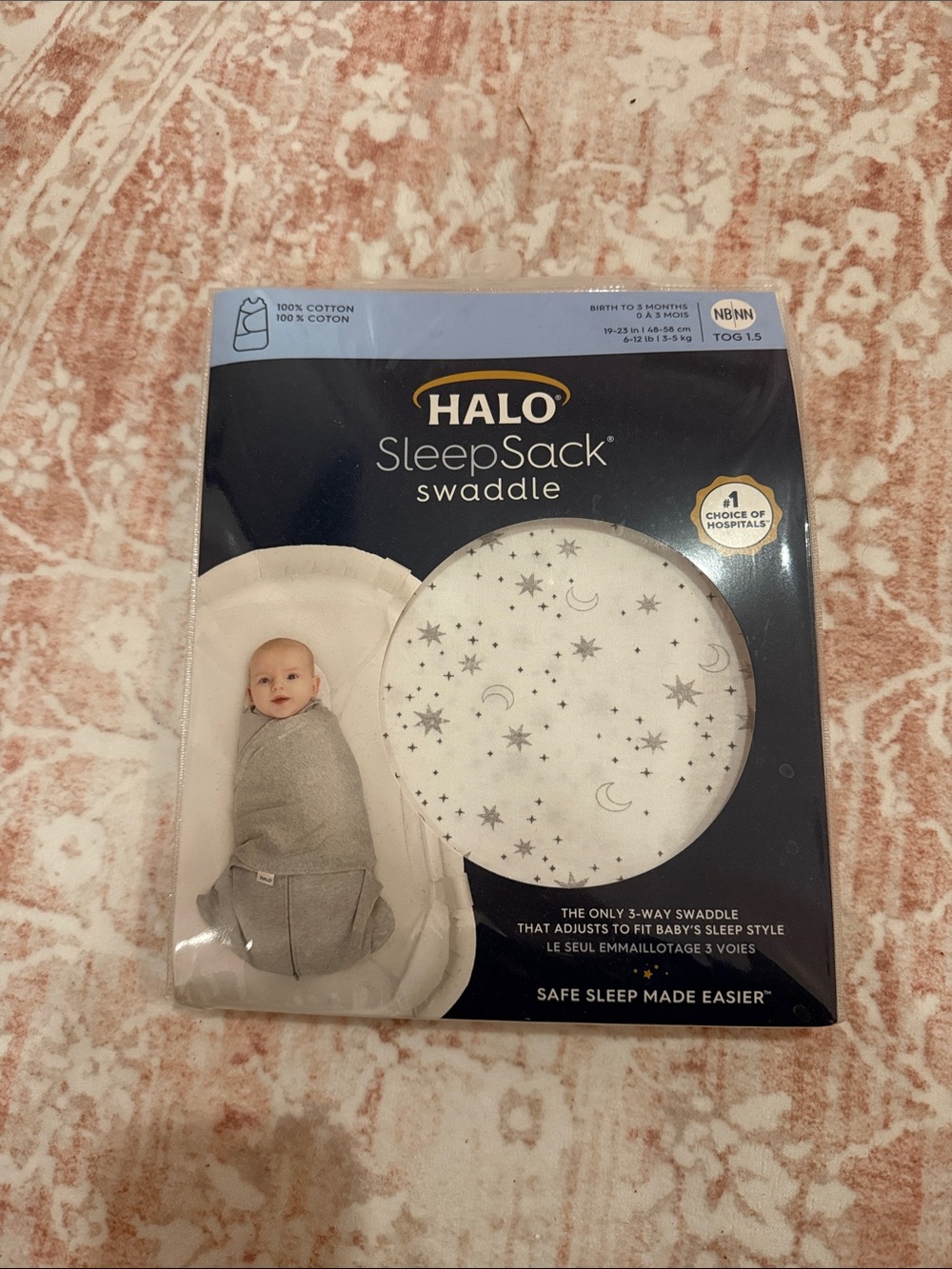 NEVER OPENED Halo SleepSack Swaddle in Gray and White Star Print